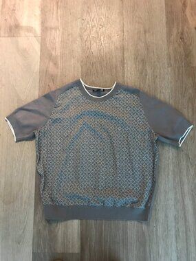 Ann Taylor Knit Top 54% Cotton Short Sleeve Pattern Front Solid Sleeves/Back XL